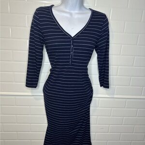 Isabel Maternity by Ingrid & Isabel Navy and White Striped Long Sleeve Dress